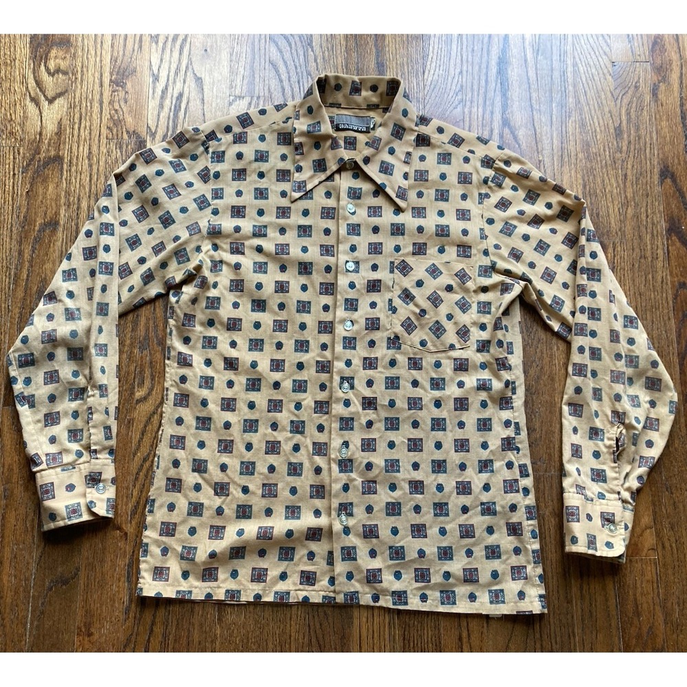 VTG 60s Harwyn Shirt Mens Medium Rockabilly Medallion Long Sleeve Button Up